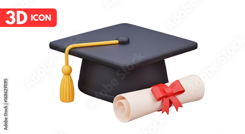 3d graduation cap and diploma icon png


