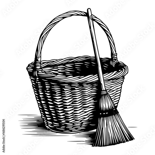 Basket and Broom: This image is perfect for projects on cleanliness, heritage, and indigenous culture. It can be used in various designs, posters, or promotional materials.