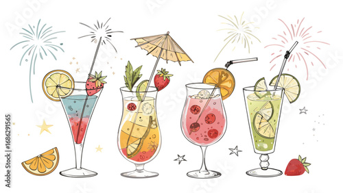 set of tropical cocktails