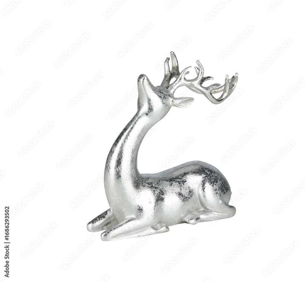 Obraz premium Silver metal deer sitting cut out isolated transparent background