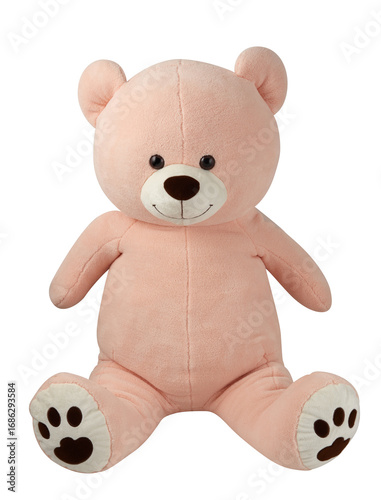 Teddy bear sitting with arms and legs spread out cut out isolated transparent background
