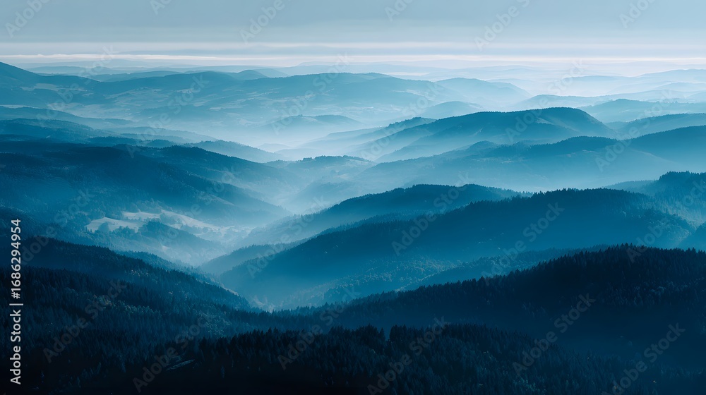 Obraz premium Deep blue mountain range layers shrouded in atmospheric haze mountains landscape