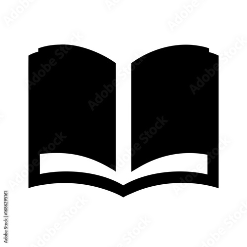 Open Book Icon: A minimalist black and white vector illustration of an open book, symbolizing knowledge, education, and the pursuit of wisdom.