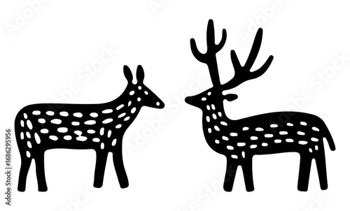 poster illustration deer mountain nature grass tree sun sky lino cut scene folk artwork paint design