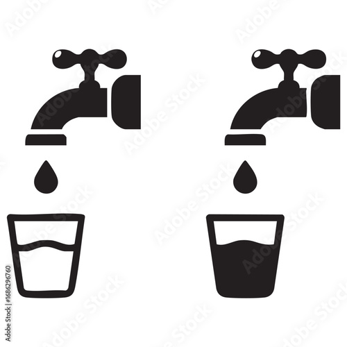Water tap and glass of water vector icon
