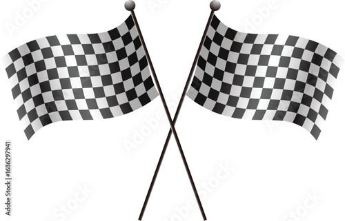 Pair of racing checkered flags vector illustration, symbol of competition, sports, car racing, victory, and motorsport events.