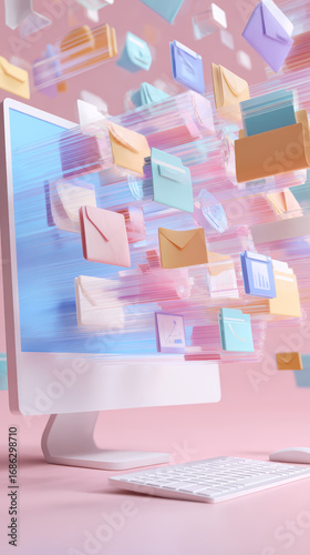Email communication computer digital envelope message internet technology pink floating