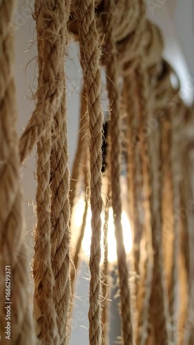 Close-up of braided ropes and light