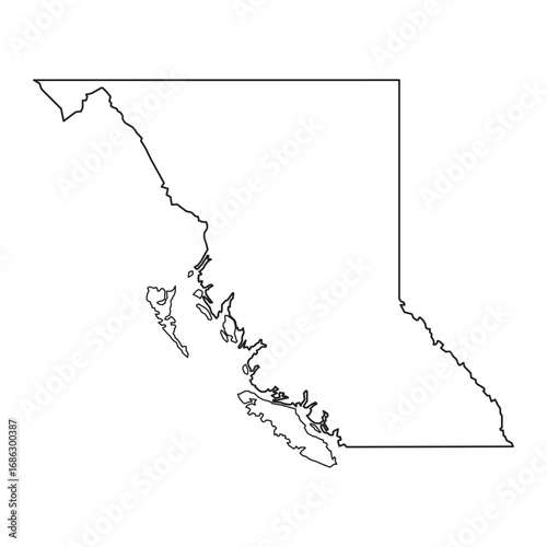 British Columbia Black Outline Map Graphic Illustration