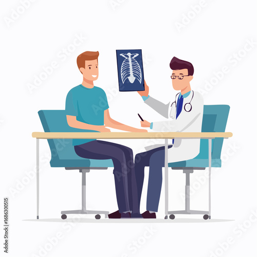 Doctor showing xray to patient in office during medical consultation, ensuring accurate diagnosis and treatment planning for better health outcomes.