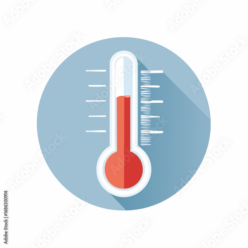 Thermometer displaying high temperature on blue circle indicating a fever or heatwave, conveying a sense of concern and urgency.