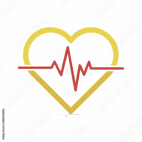 Heart symbol with red pulse line represents healthcare and medical diagnosis on a clean white backdrop, conveying health and wellness.