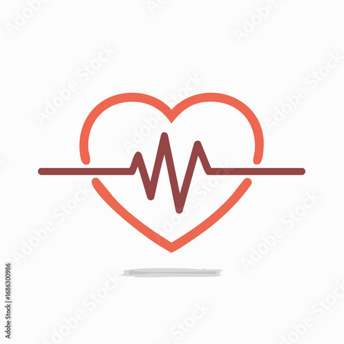 Heart symbol displays an electrocardiogram reading against a white backdrop, representing health, medicine, and vitality with a clean and modern aesthetic.