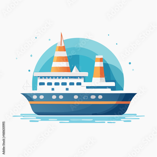 A flat vector icon of a cruise ship, simple flat design illustration, isolated on a white background