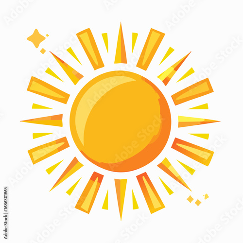 Bright Shining Sun Illustration A Vibrant Yellow Sun with Rays, Isolated on White