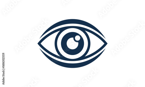 Illustration of a stylized eye with thick dark blue lines and a white background in a simple design style