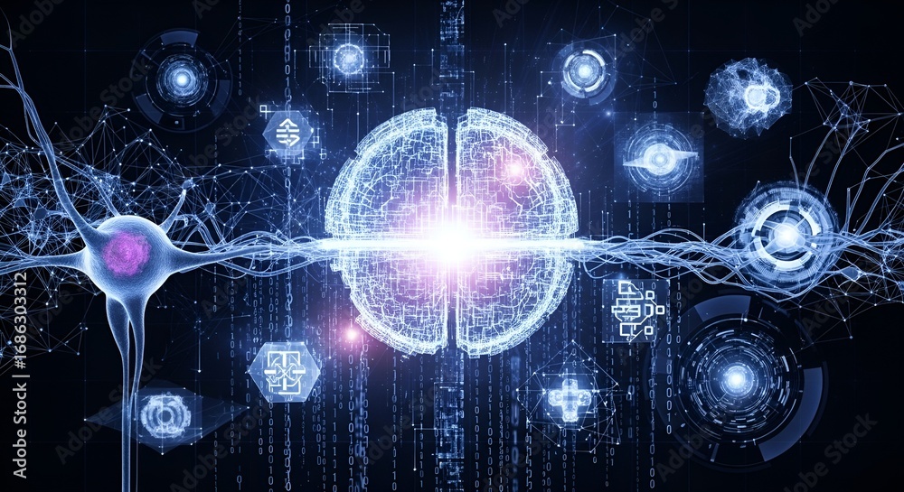 Obraz premium A Digital Brain: The Fusion of Artificial Intelligence and Neural Networks