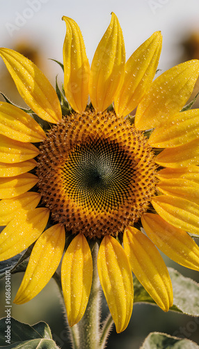 Flower & Dew Droplets Wallpaper: Sunflower