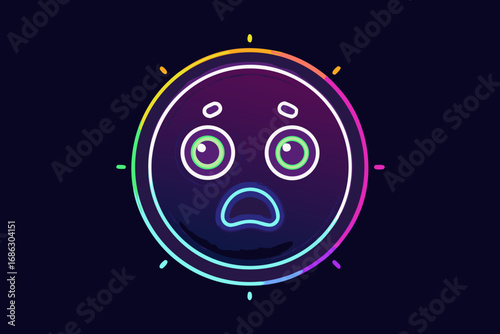 Emoji with surprise glowing neon minimal line shocked face icon