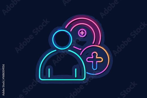 Friend request with glowing neon minimal line people connection icon