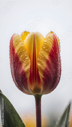 Flower & Dew Droplets Wallpaper: Yellow, Red Tulip