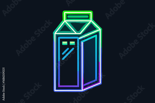 Juice carton neon glowing minimal line icon for food packaging
