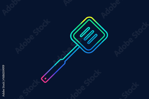 Spatula kitchen utensil neon minimal line glow creative icon design