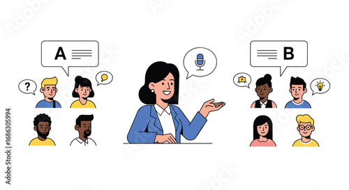 Diverse team collaborating brainstorming ideas and achieving business goals with expert guidance in a modern setting, Generative AI.