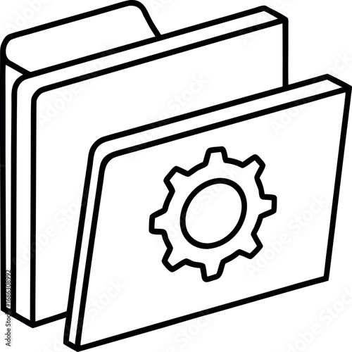 Folder icon with gear symbol for settings and configuration management graphic representation system update and process administration concept for web design