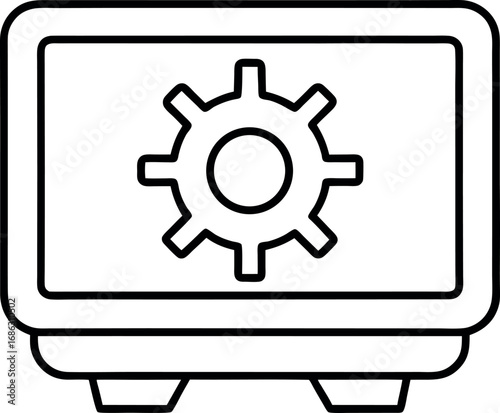 Secure vault vector icon safe with gear emblem illustration representing data security and financial protection in outline design for website banners and application development