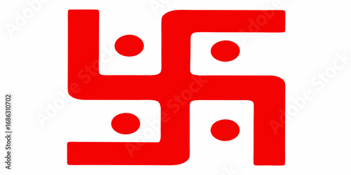 Red swastika symbol with four red dots on white background