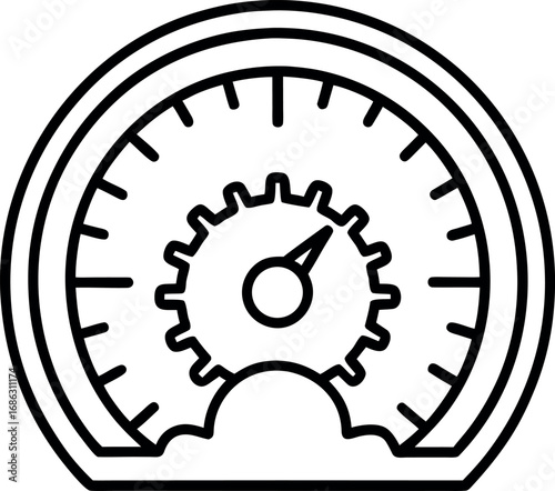 Speedometer icon in vector design with gear concept symbol for performance and measurement illustration a symbol of progress indicator