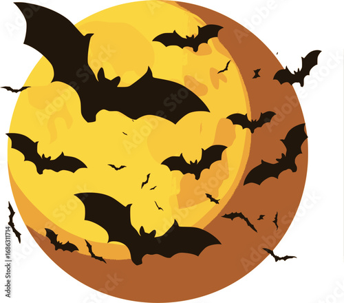 Flying bat silhouette under moonlight in Halloween vector illustration