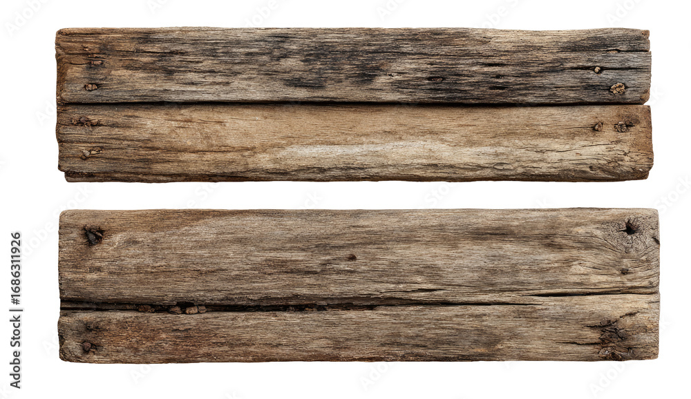 Obraz premium Two weathered wooden planks, top and bottom view