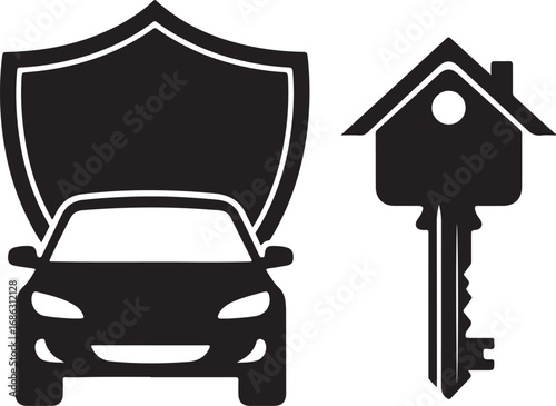 car vector Car and House Key with Shield Icon

Vehicle and Home Protection Symbol

Property and Automobile Insurance Vector