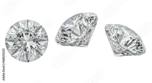 Three diamonds on transparent background gemstone facet sparkle jewelry luxury