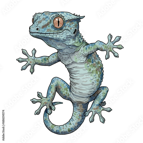 Beautifully detailed vector illustration of a climbing gargoyle gecko with a delicate watercolor texture, isolated on a solid white background