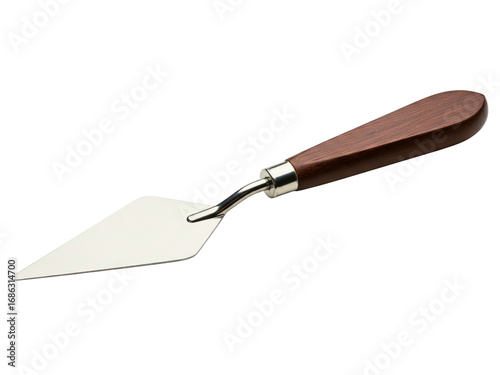 Artist palette knife with a wooden handle and metal spatula on a transparent background