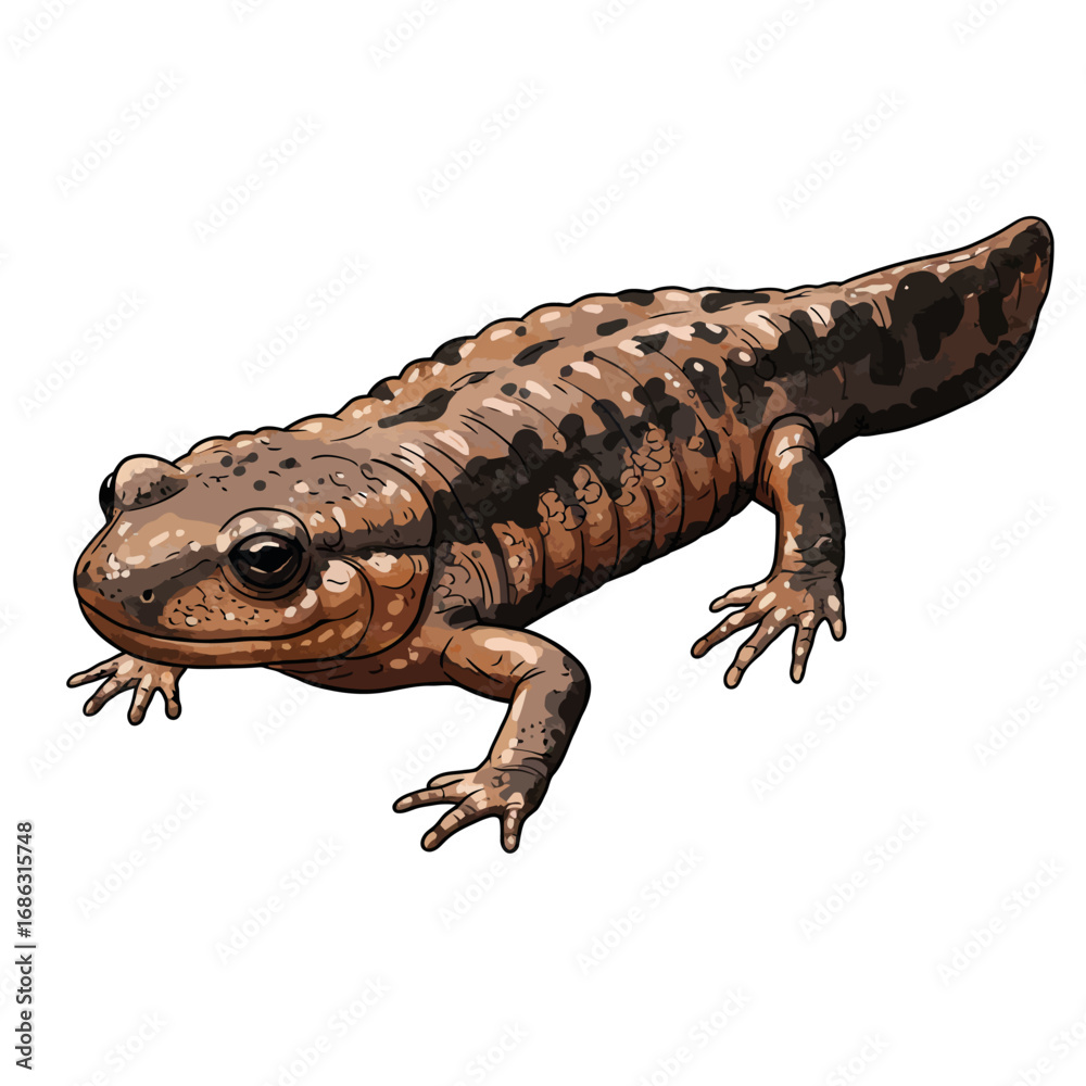 Naklejka premium Hand-drawn watercolor vector image of a giant Japanese salamander. Detailed zoological illustration of a rare amphibian creature isolated on white