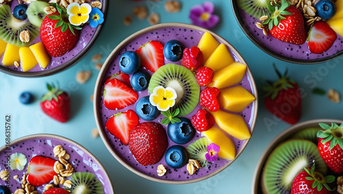 Vibrant and colorful smoothie bowls adorne