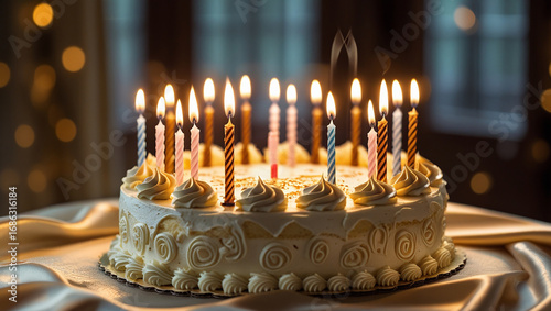 A decadent birthday cake with multiple can