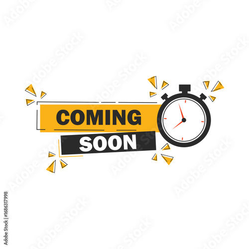 Countdown timer banner 'coming soon' with clock symbol and floral accents for upcoming event announcements and product launches