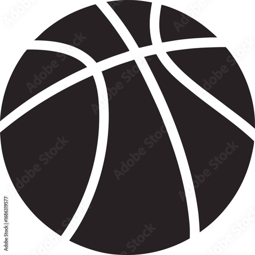 Stylized black basketball with white lines on white background