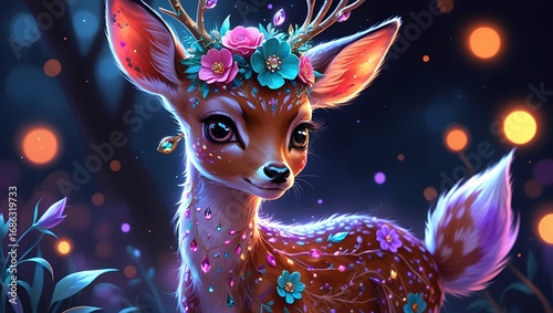 Fantastical Fawn with Glowing Mushrooms for a Fairytale or Fantasy Theme