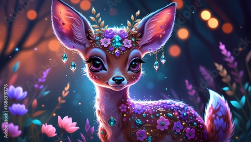 Fantastical Fawn with Glowing Mushrooms for a Fairytale or Fantasy Theme