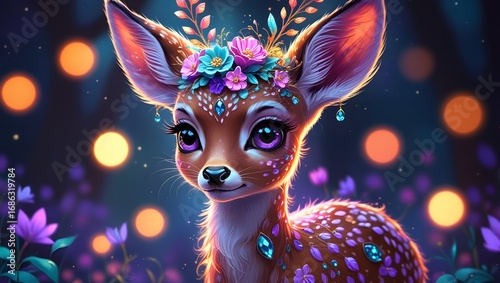 Fantastical Fawn with Glowing Mushrooms for a Fairytale or Fantasy Theme