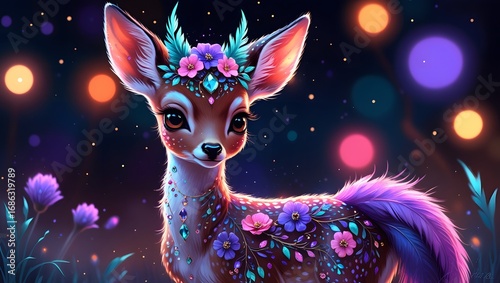 Fantastical Fawn with Glowing Mushrooms for a Fairytale or Fantasy Theme