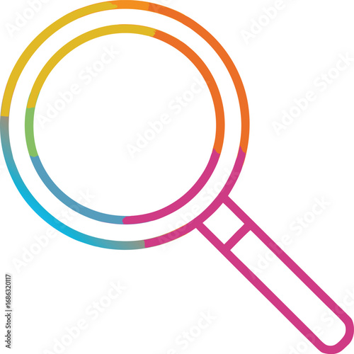 Outline of a magnifying glass with colorful segmented rim