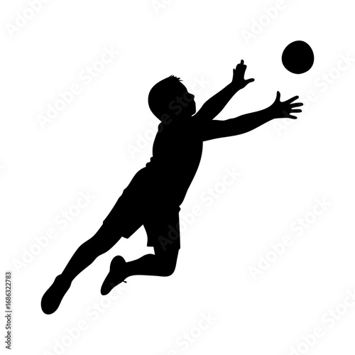 A little boy goalkeeper full black silhouette vector illustration design