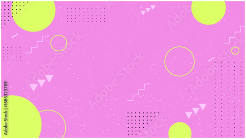 メンフィススタイルのポップな幾何学背景｜ピンク, ライムグリーン, 幾何学模様, ベクター, ネオンカラー, デザイン素材